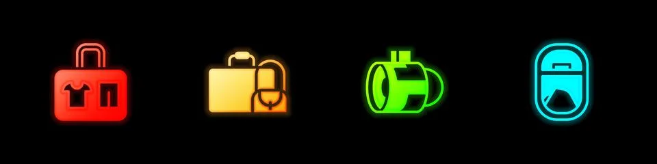 Set Suitcase, , Jet engine turbine and Airplane window icon. Vector Stock Illustration