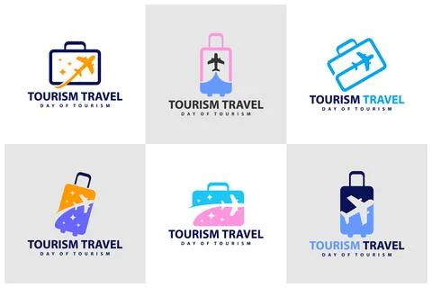 Set of Suitcase with Plane logo vector template, Creative Suitcase with Pla.. 스톡 일러스트