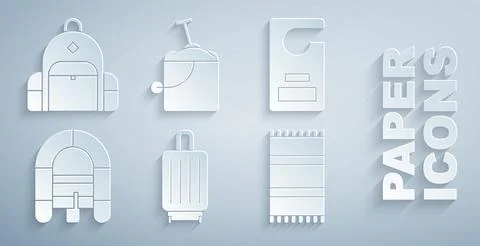 Set Suitcase, Please do not disturb, Rafting boat, Beach towel, Sand bucket with Stock-Illustration