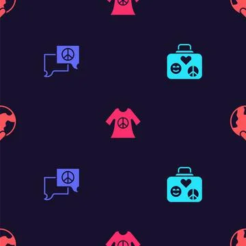 Set Suitcase for travel, Speech bubble chat, Peace dress print stamp and The Illustrazione stock