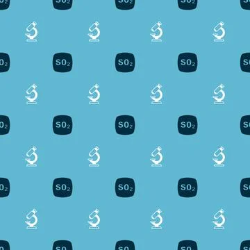 Set Sulfur dioxide SO2 and Microscope on seamless pattern. Vector Stock Illustration