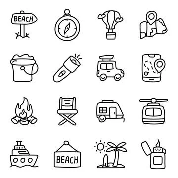 Set of Summer and Beach Linear Icons Stock Illustration