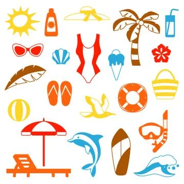 Set of summer and beach objects. Stock Illustration
