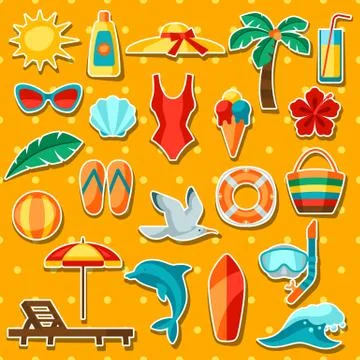 Set of summer and beach objects. Stock Illustration