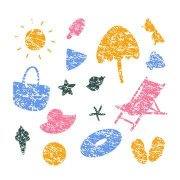 Set of summer beach element pattern Stock Illustration