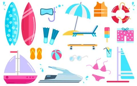 Set Summer Beach Icons Vector Illustration Stock Illustration