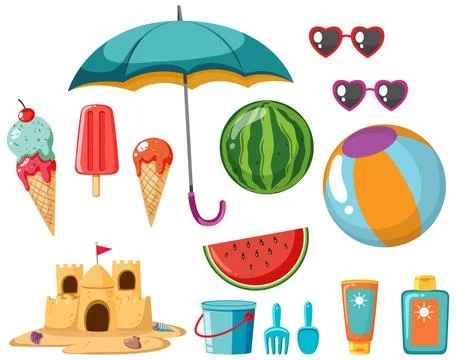 Set of summer beach objects Illustrazione stock