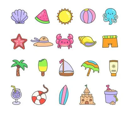 Set of summer beach objects Stock Illustration