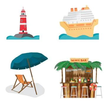 Set of summer beach objects. Summer Holidays. The lighthouse, cr Stock Illustration