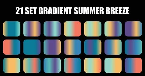 Set of summer breeze gradient color swatches featuring blue and orange smooth Stock Illustration
