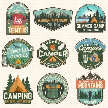 Set of Summer camp badges. Vector. Concept for shirt or logo, print, stamp 스톡 일러스트