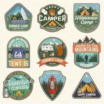 Set of Summer camp badges. Vector. Concept for shirt or logo, print, stamp Illustrazione stock