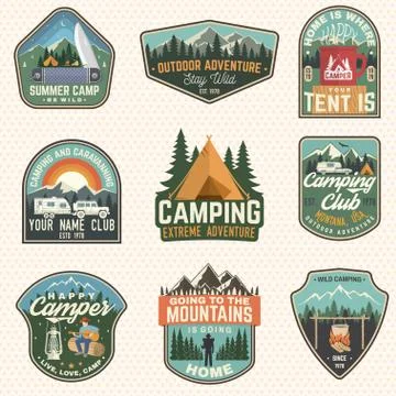 Set of Summer camp badges. Vector. Concept for shirt or logo, print, stamp Illustrazione stock