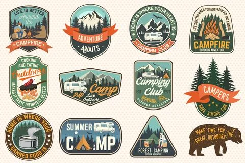 Set of Summer camp badges. Vector. Concept for shirt or logo, print, stamp,.. Illustrazione stock