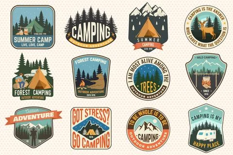 Set of Summer camp badges. Vector. Concept for shirt or logo, print, stamp, p 스톡 일러스트
