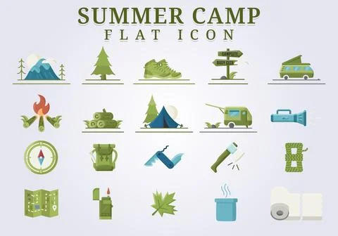 Set of Summer camp flat icon illustration design Stock Illustration