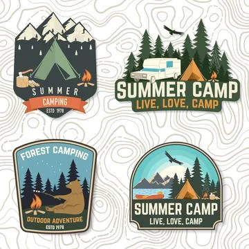 Set of Summer camp patches. Vector Concept for shirt or logo, print, stamp Stock Illustration