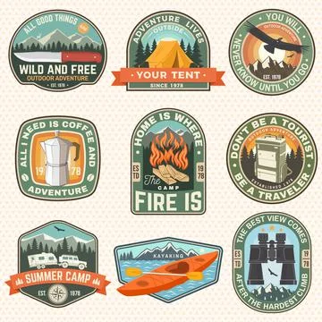 Set of Summer camp patches. Vector illustration. Concept for shirt or logo Stock Illustration