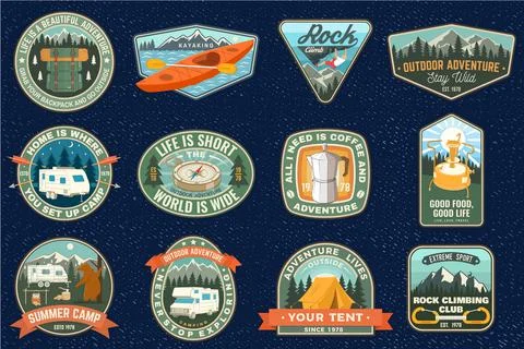Set of Summer camp patches. Vector Concept for shirt or logo, print, stamp Stock Illustration