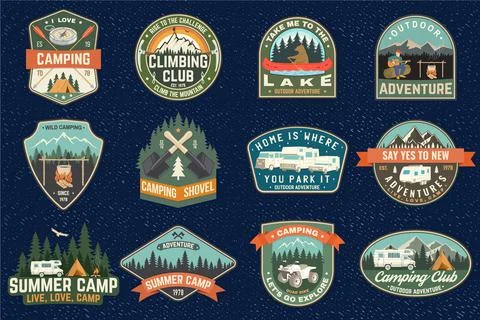 Set of Summer camp patches. Vector Concept for shirt or logo, print, stamp Stock Illustration