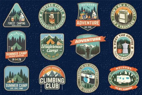 Set of Summer camp patches. Vector Concept for shirt or logo, print, stamp Stock Illustration