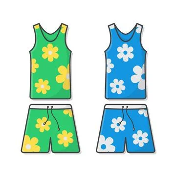 Set Of Summer Clothes Vector Icon Illustration. Hawaiian Shirt And Beach Su.. Stock Illustration