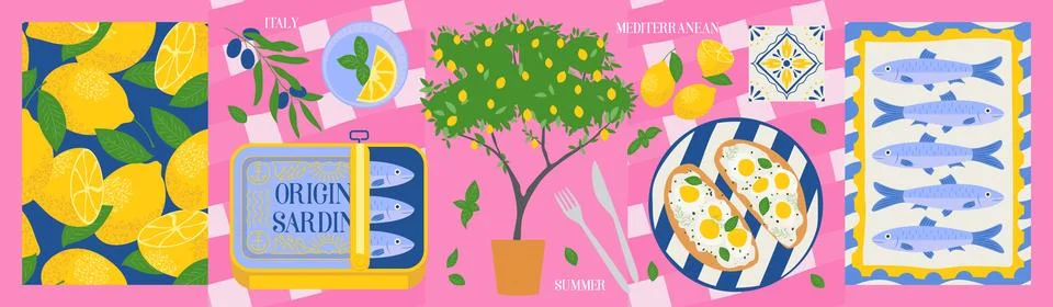 Set of summer decorative elements Illustrazione stock