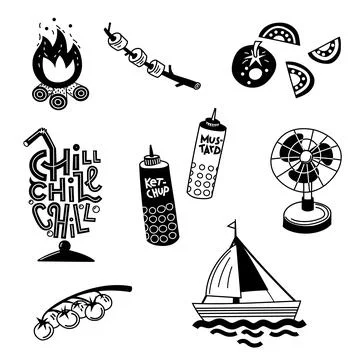 Set of summer doodles Illustrazione stock