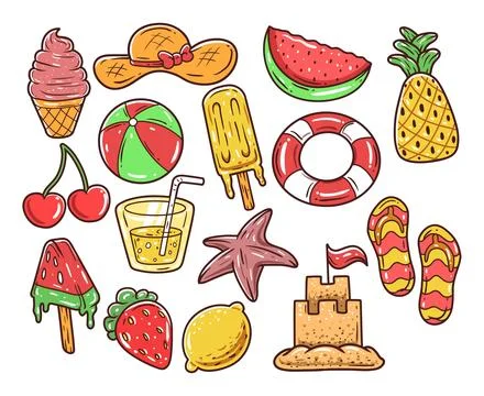 Set of summer element hand-drawn illustration 库存插图