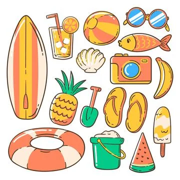Set of summer element vector illustration collection Stock Illustration