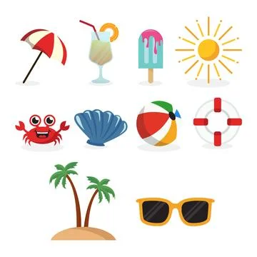 Set of summer element vector illustration collection flat design. Illustrazione stock