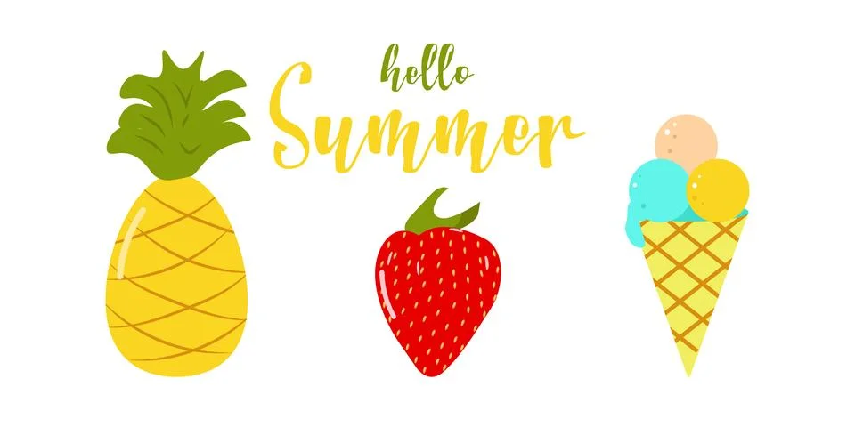 Set of summer elements, beach, summer accessory. Illustrazione stock