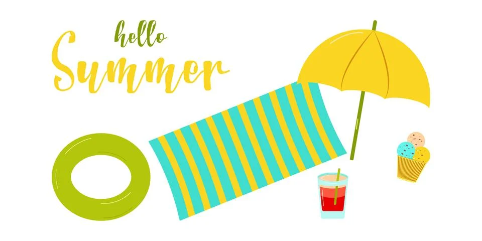 Set of summer elements, beach, summer accessory. 스톡 일러스트