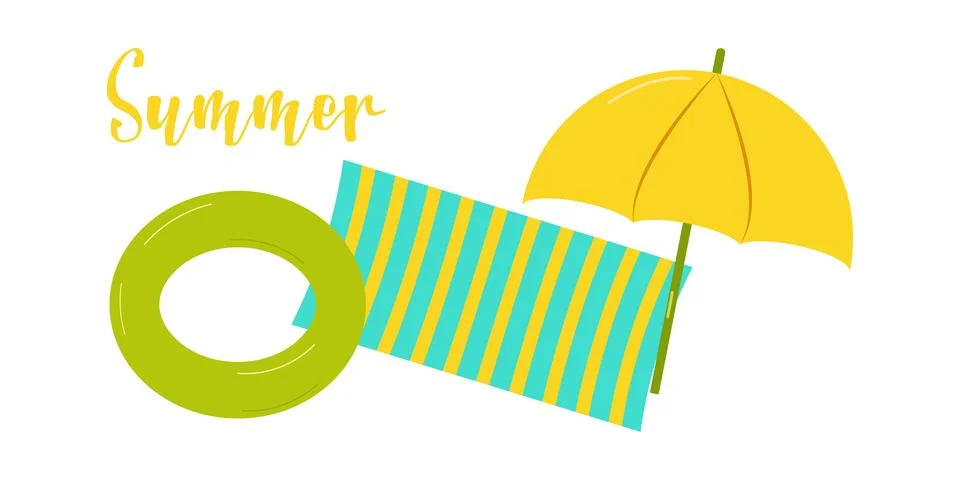 Set of summer elements, beach, summer accessory. Stock Illustration