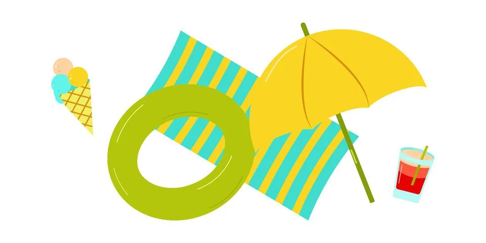 Set of summer elements, beach, summer accessory. Stock Illustration