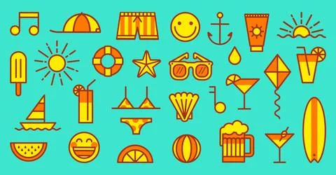 Set of summer elements icons isolated. Stock Illustration