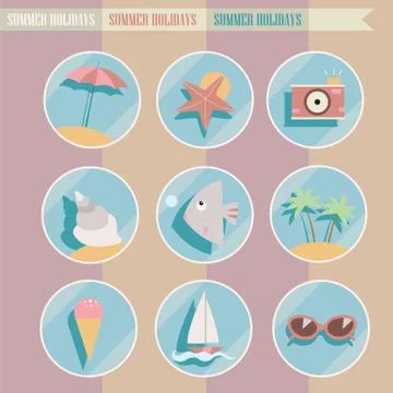 Set of summer elements. Summer holidays concept. Stock Illustration