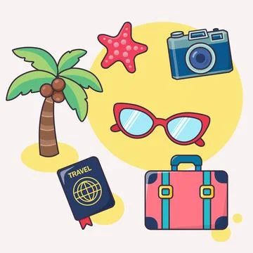 Set of summer elements. Travel, vacation clipart. Vector illustration Stock Illustration