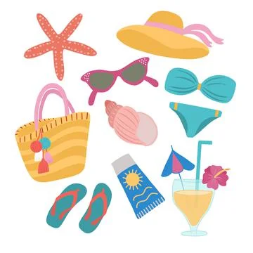 Set of summer elements on a white background, in vector graphics. For the design Stock Illustration