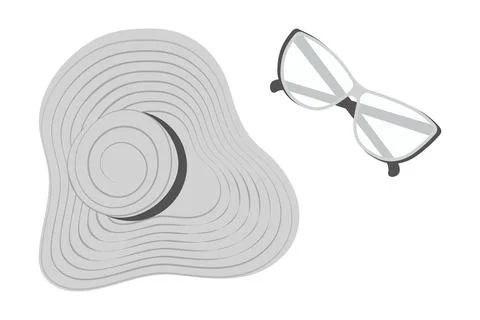 Set of summer hat with wide brim and a strips around and glasses with clear Illustrazione stock