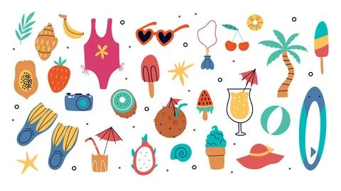 Set of summer holiday beach elements Stock Illustration