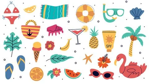 Set of summer holiday beach elements Stock Illustration