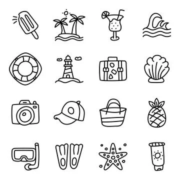 Set of Summer Holidays Linear Icons Stock Illustration