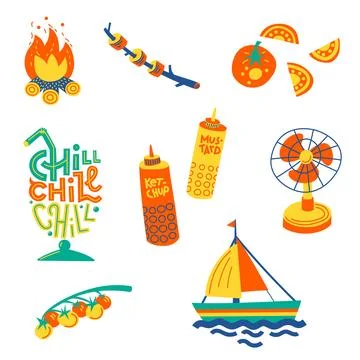 Set of summer illustrations Illustrazione stock