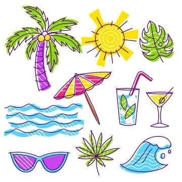 Set of summer items. Stylized beach objects. イラスト素材