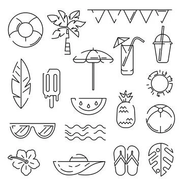 Set of summer items. Stylized beach objects. Stock Illustration