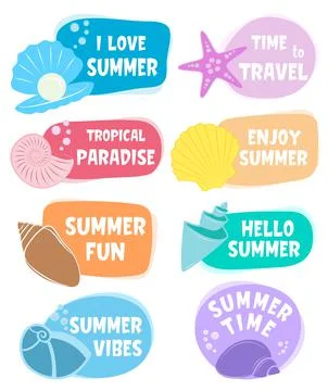 Set of Summer labels, logos, elements for summer holiday, travel, beach vacat Stock Illustration