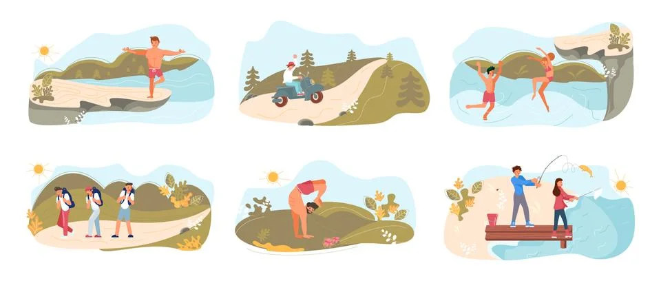 Set of Summer performing activities Stock Illustration