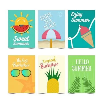 Set of Summer Poster Design. Vector illustrations for summer holiday Stock Illustration