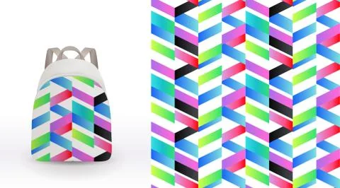 A set of summer seamless multicolor memphis patterns, demonstrated on textile Stock Illustration